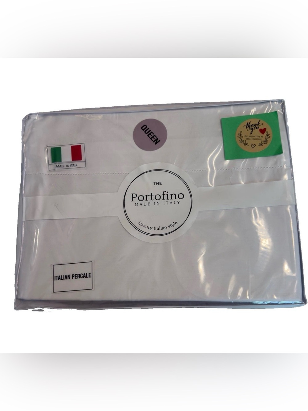 Portifino Italy  Hemstitch 100% Cotton Percale Luxury Queen Sheet Set New